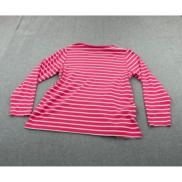 Quacker Factory Shirt Womens Medium Pink White Striped Paw Print Sequins Heart - Picture 2 of 7